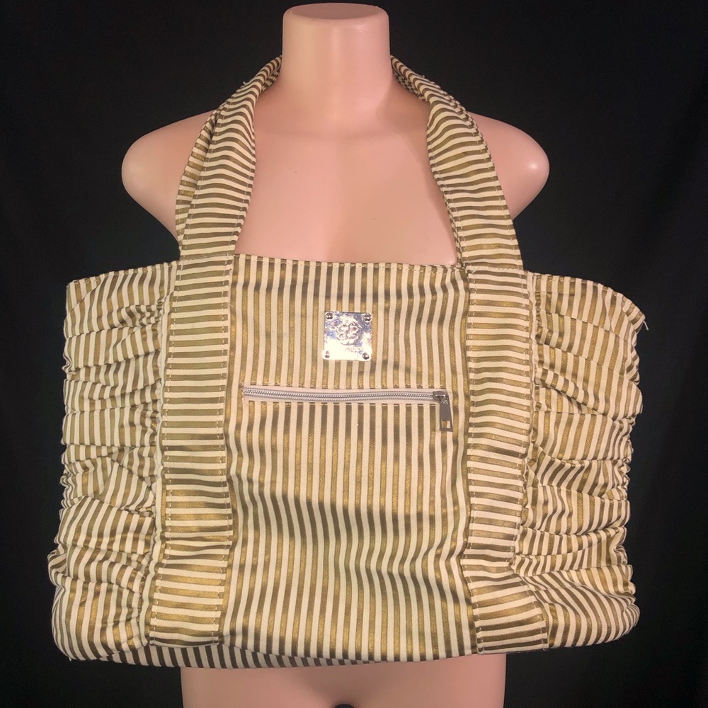 Bella Tunno Baby Diaper Bag Tote Gold striped White gold easy clean Classy L